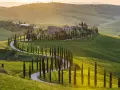Colline toscane con cipressi e strada tortuosa, un'ispirazione per cosa vedere a Siena e dintorni in 3 giorni.