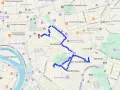 Un itinerario Roma a piedi mappa che mostra un percorso tra il Foro Romano, il Colosseo e il Palatino.