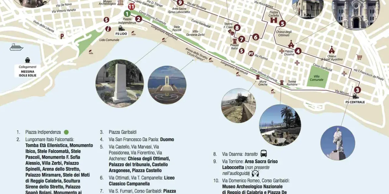 Mappa turistica di Reggio Calabria: cosa vedere a Reggio Calabria in un giorno, tra monumenti, piazze e il lungomare.