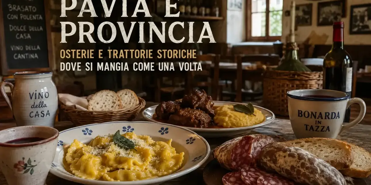 Ravioli, brasato con polenta e salumi: ecco alcuni piatti tipici di Pavia e provincia, serviti in un'osteria tradizionale.