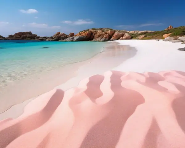 Spiaggia rosa con dune di sabbia, acqua cristallina e rocce rosse. Un gioiello tra le 20 spiagge più belle della Sardegna.