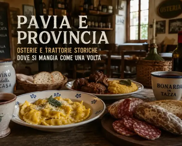 Ravioli, brasato con polenta e salumi: ecco alcuni piatti tipici di Pavia e provincia, serviti in un'osteria tradizionale.