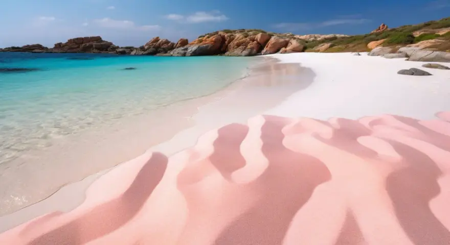 Spiaggia rosa con dune di sabbia, acqua cristallina e rocce rosse. Un gioiello tra le 20 spiagge più belle della Sardegna.