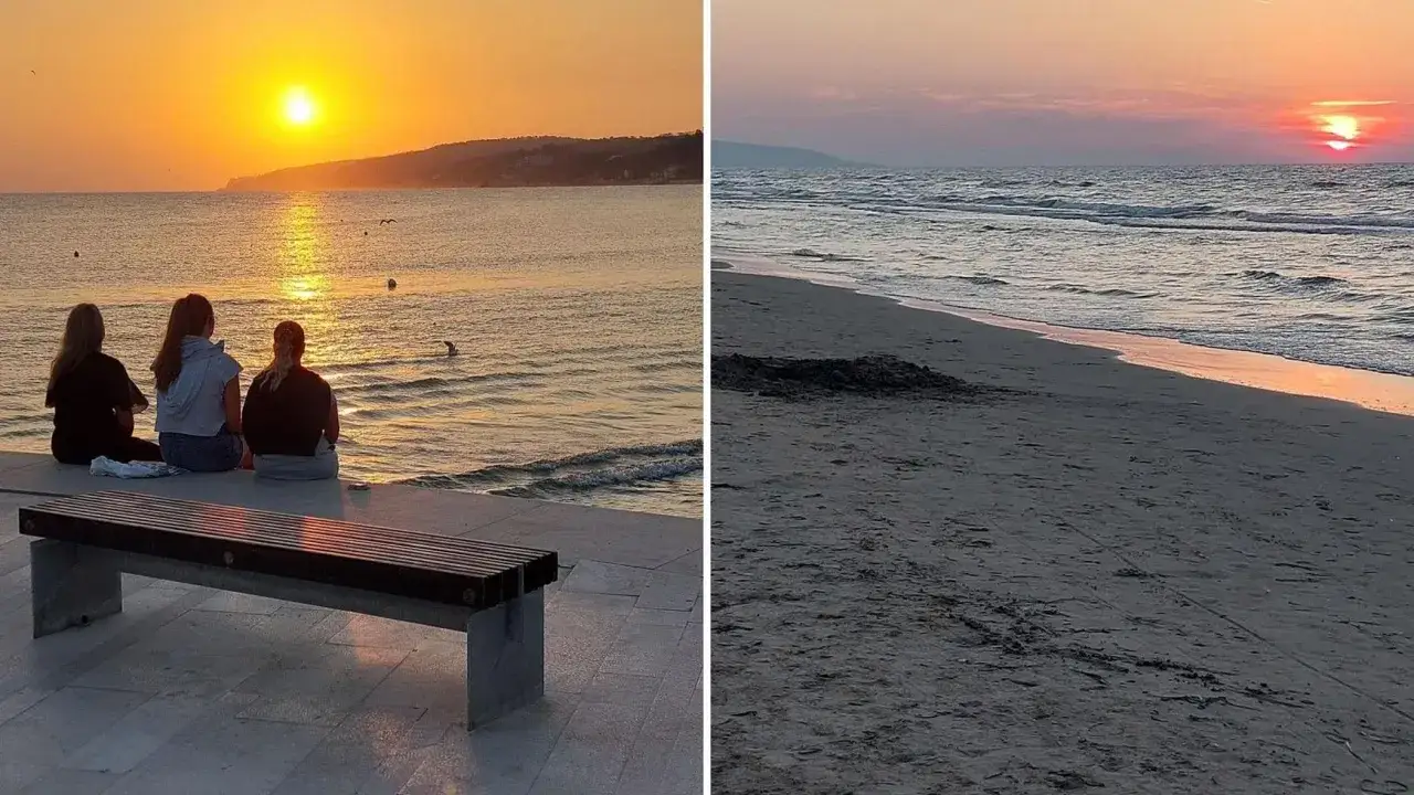 Tre amiche guardano il tramonto sul mare, un'idea perfetta per un weekend settembre dove andare.